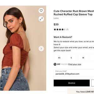 Lulus Woman Crop Top, Rust Brown Mesh Ruched Ruffled Cap Sleeve Top, Size M